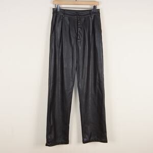 Isalis High Waist Faux Leather Black Straight Leg Pleated Pants Womens Sz S